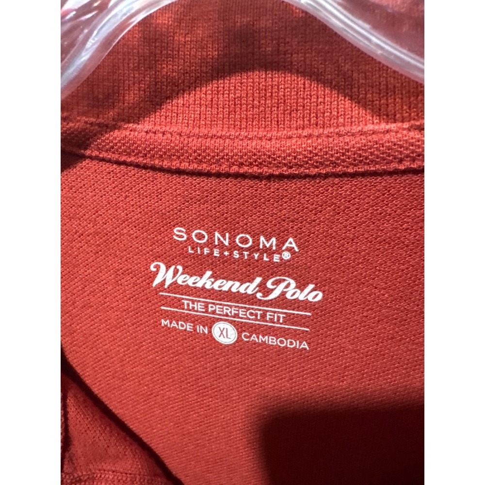 Sonoma Goods for Life Mens Weekend Polo Shirt Orange XL Short Sleeve Pique Knit - Picture 2 of 2